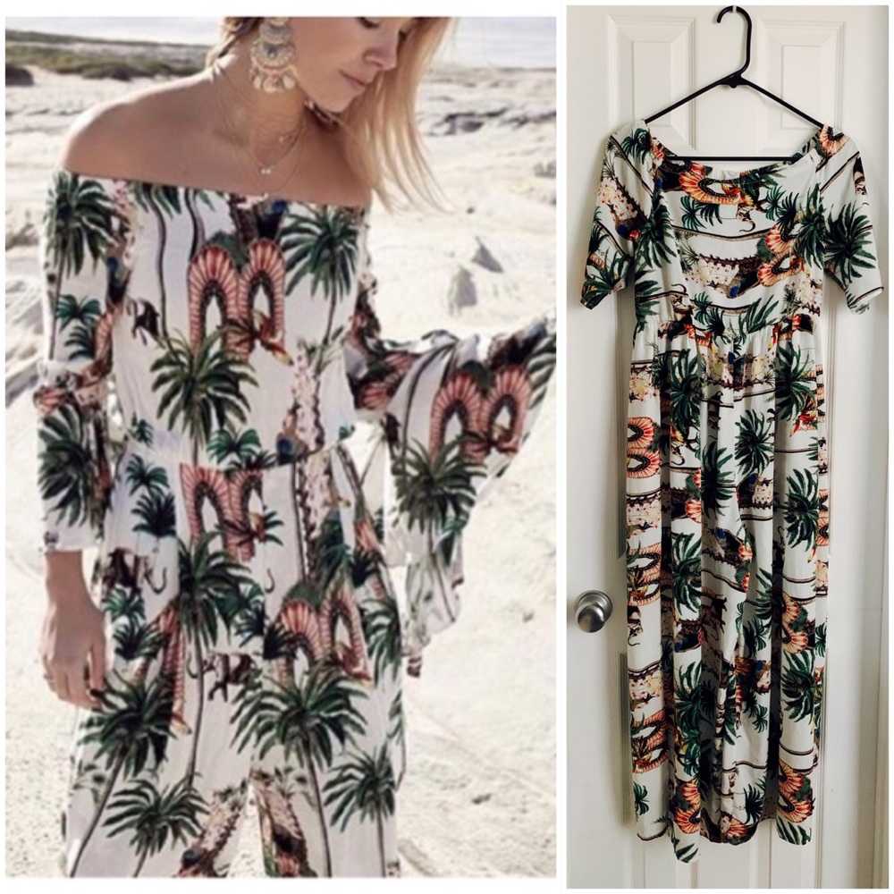 Jaase Tropical Boho Jumpsuit Wide Leg Slit M